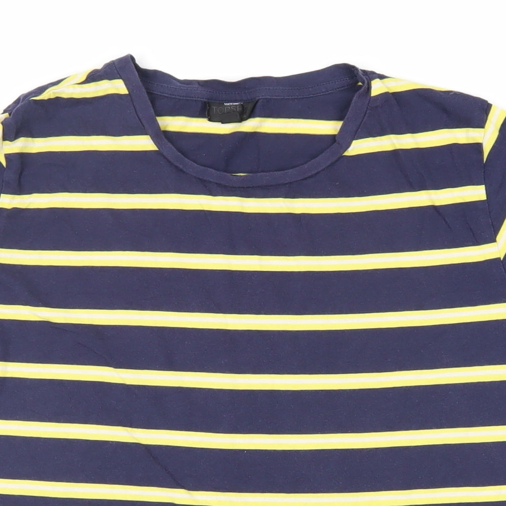 Topshop Womens Blue Striped Cotton Basic T-Shirt Size 12 Crew Neck