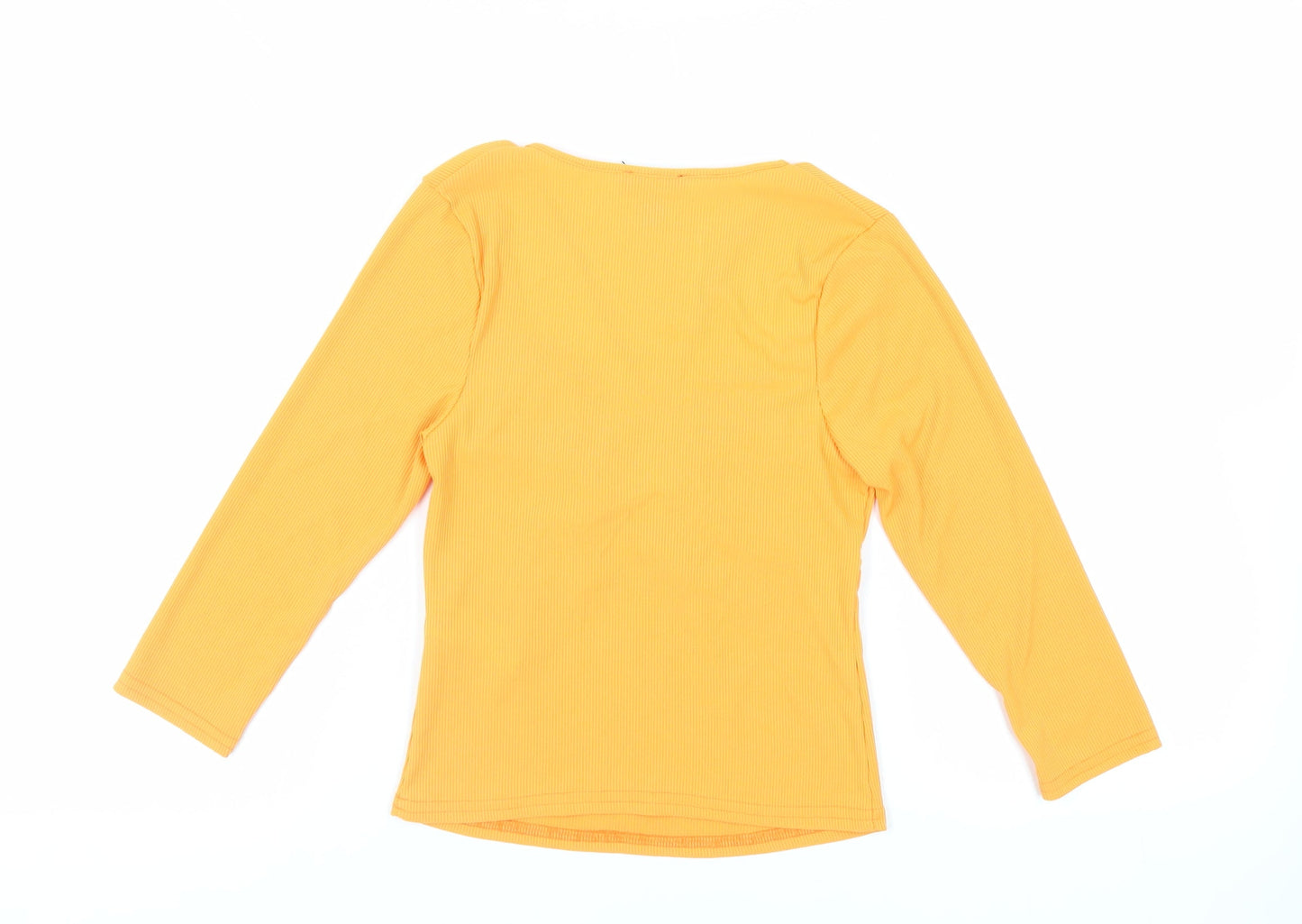 New Look Womens Orange Polyester Basic Blouse Size 10 V-Neck - Ribbed
