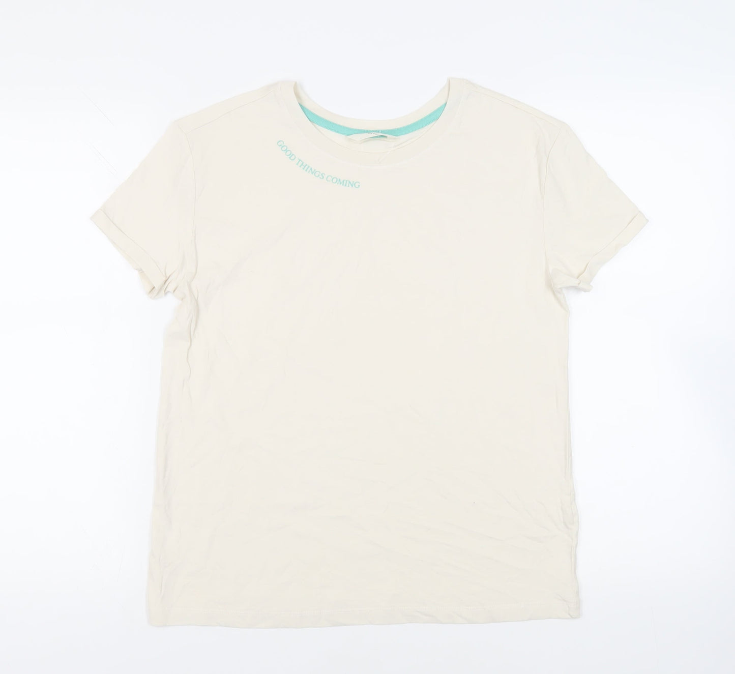 Marks and Spencer Womens Ivory Cotton Basic T-Shirt Size S Crew Neck - Good Things