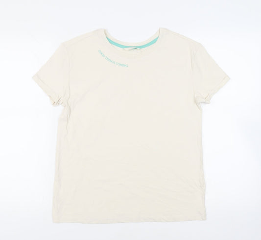 Marks and Spencer Womens Ivory Cotton Basic T-Shirt Size S Crew Neck - Good Things