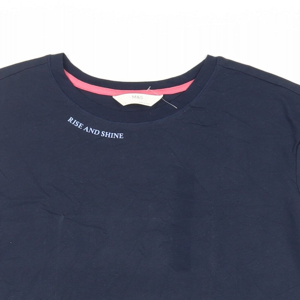 Marks and Spencer Womens Blue Solid Cotton Top Pyjama Top Size S