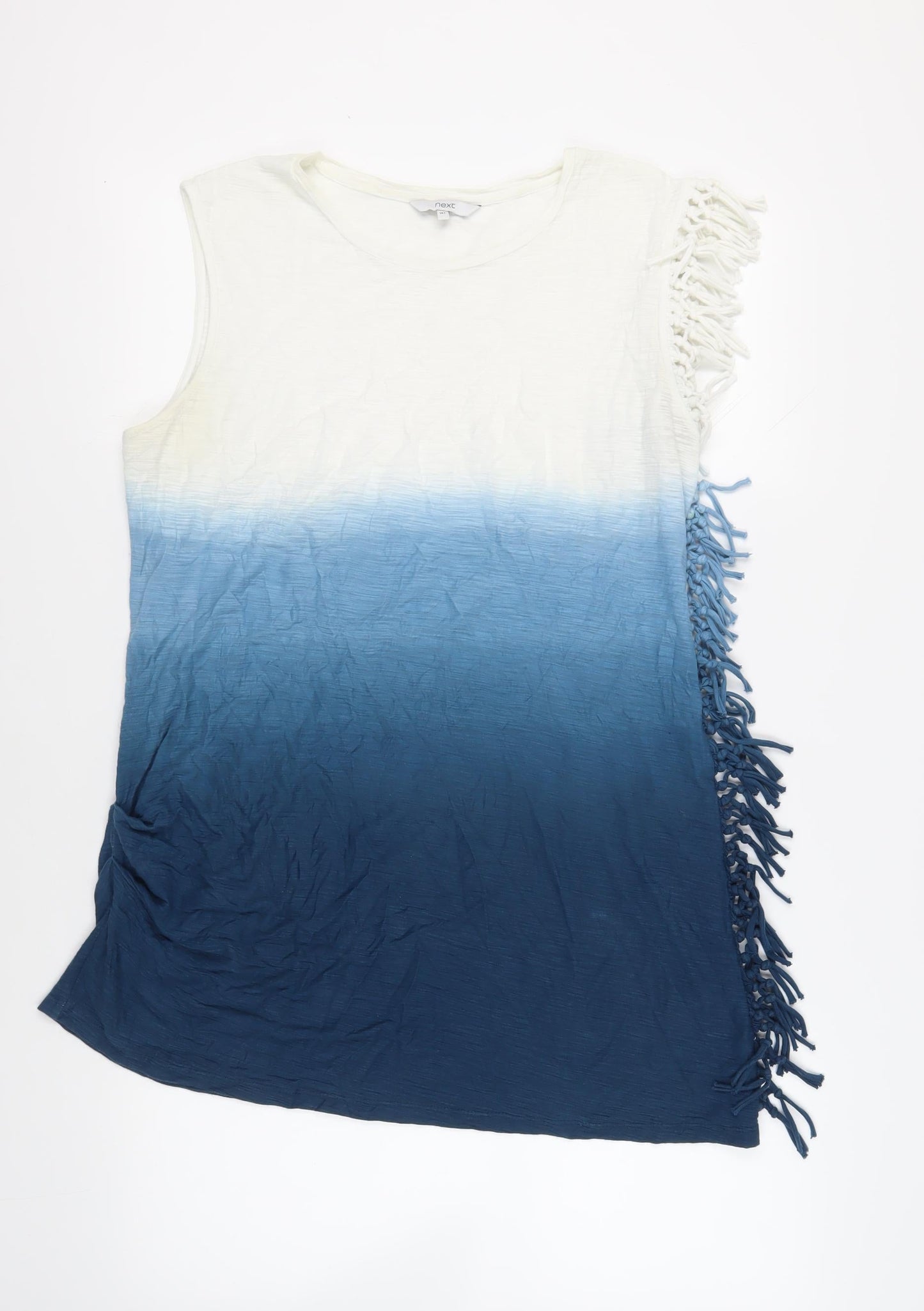 NEXT Womens Blue Cotton Tunic T-Shirt Size 14 Round Neck - Fringe Detail
