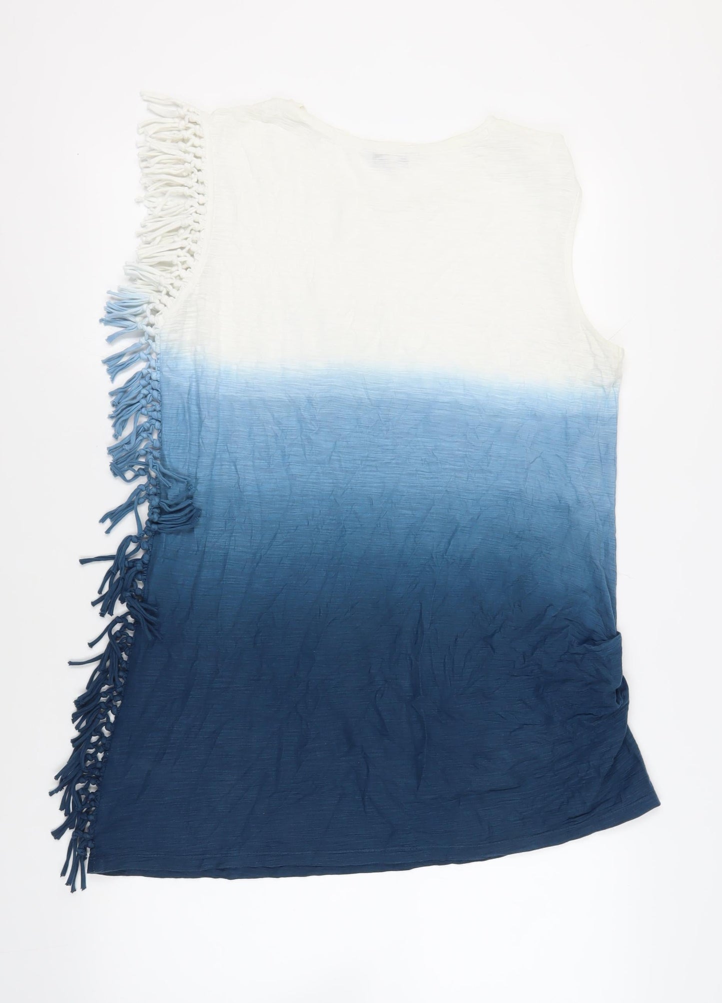 NEXT Womens Blue Cotton Tunic T-Shirt Size 14 Round Neck - Fringe Detail