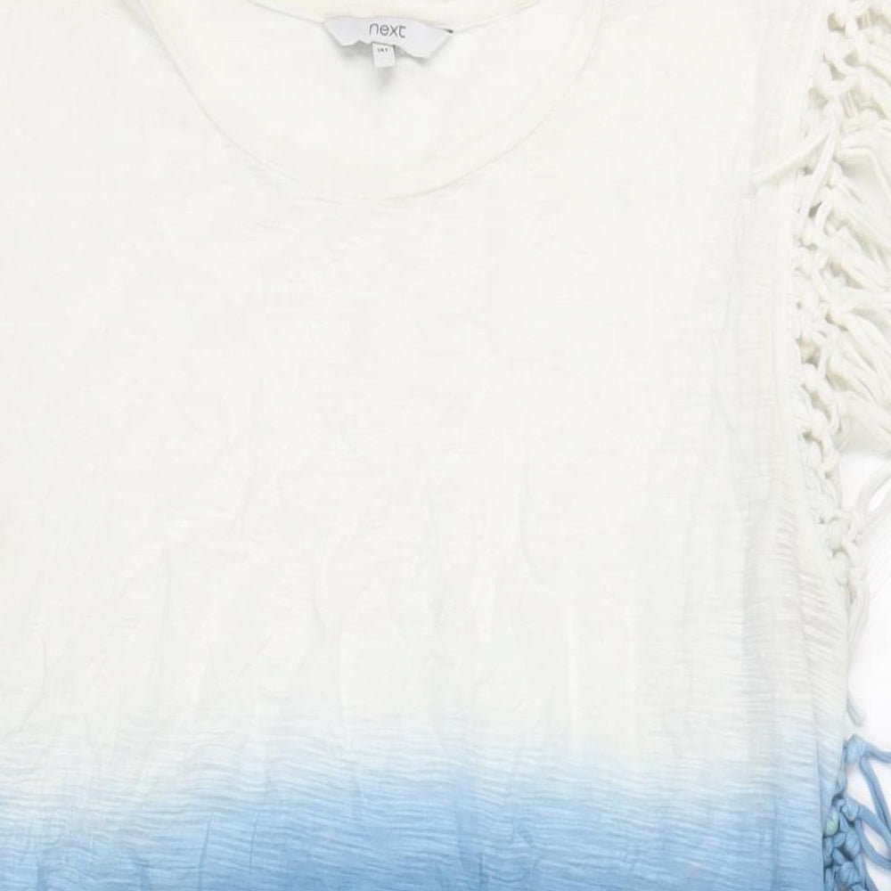 NEXT Womens Blue Cotton Tunic T-Shirt Size 14 Round Neck - Fringe Detail