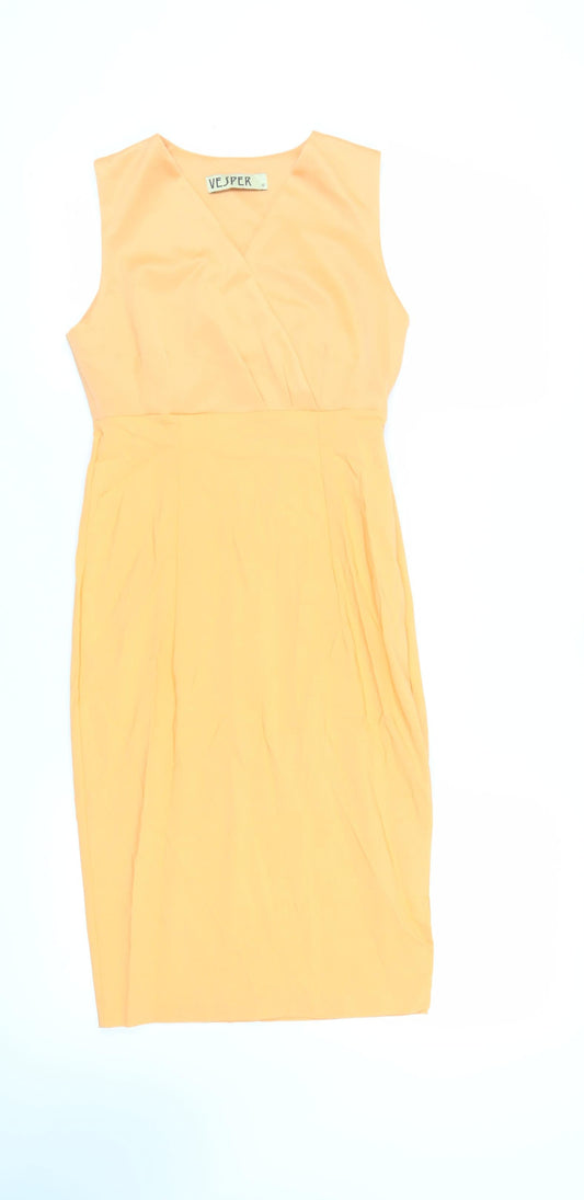 Vesper Womens Orange Polyester Pencil Dress Size 12 V-Neck Zip