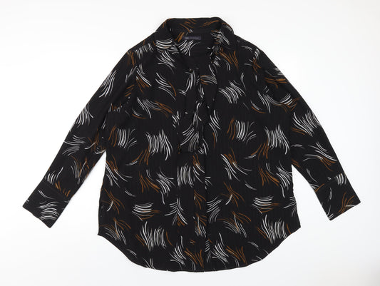 Marks and Spencer Womens Black Geometric Polyester Basic Button-Up Size 20 Collared