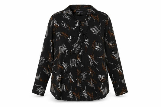 Marks and Spencer Womens Black Geometric Polyester Basic Button-Up Size 20 Collared