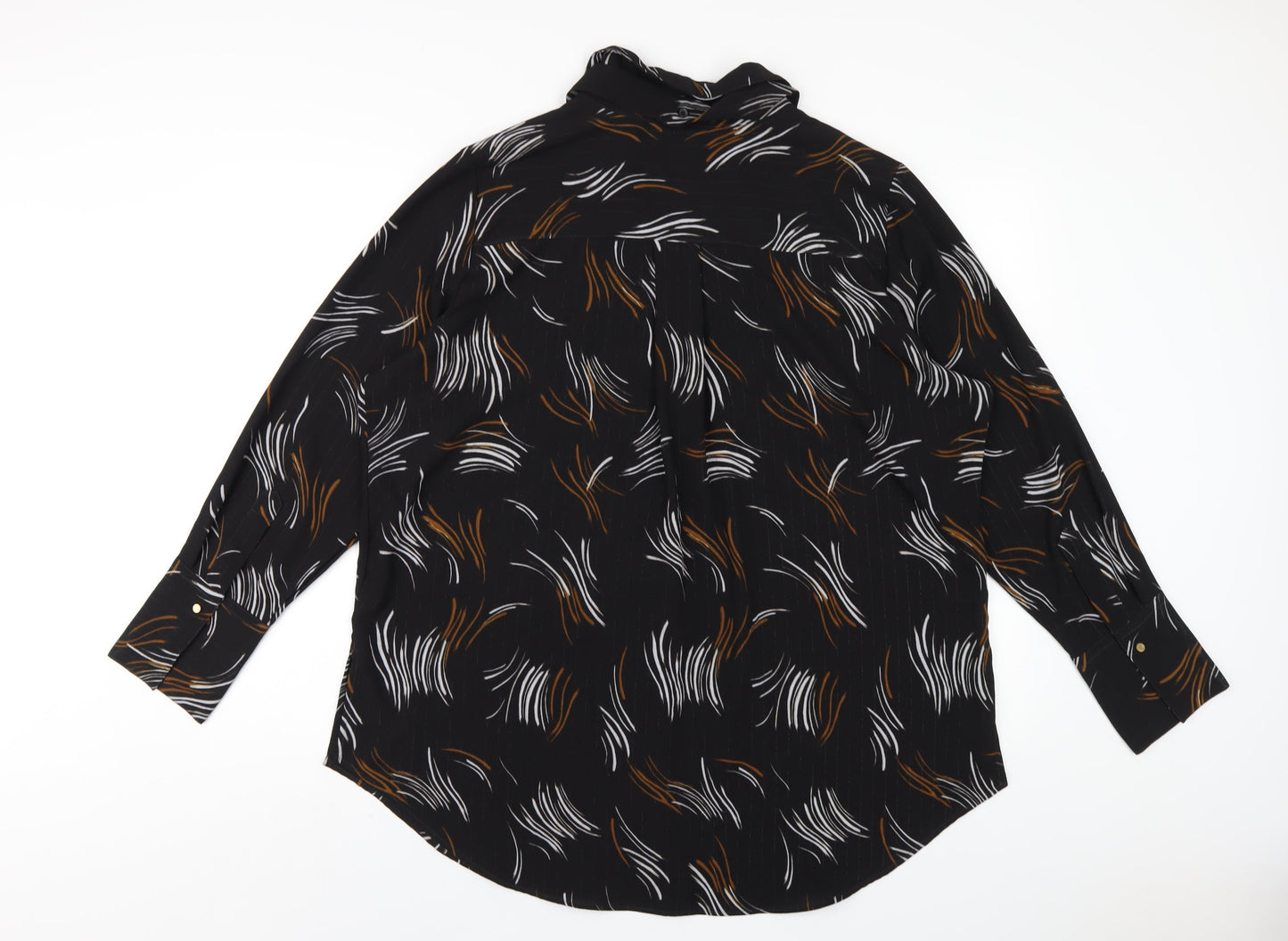 Marks and Spencer Womens Black Geometric Polyester Basic Button-Up Size 20 Collared