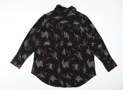 Marks & Spencer Womens Black Geometric Polyester Basic Button-Up Size 20 Collared