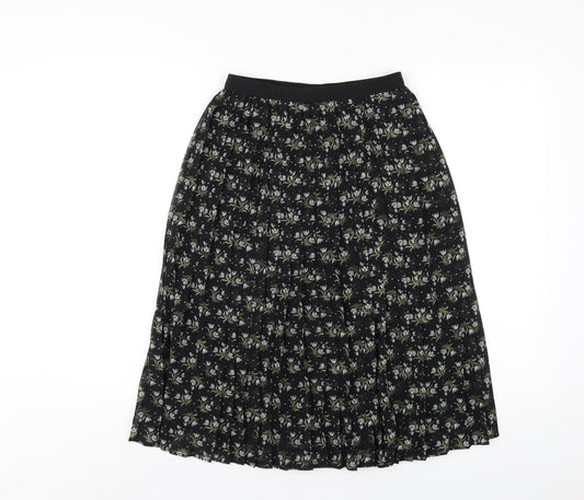 Uniqlo Womens Black Floral Polyester Pleated Skirt Size XS