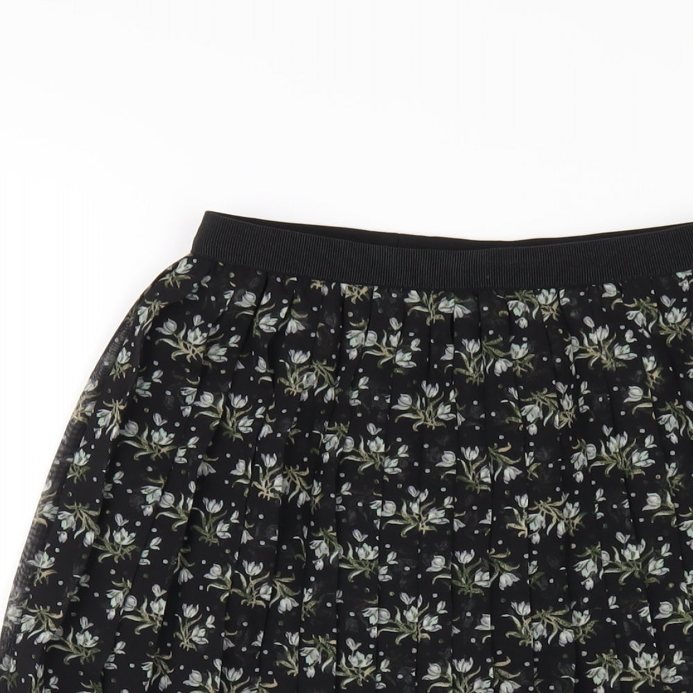 Uniqlo Womens Black Floral Polyester Pleated Skirt Size XS