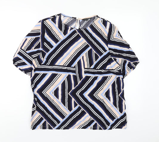 New Look Womens Multicoloured Geometric Polyester Basic T-Shirt Size 14 Round Neck