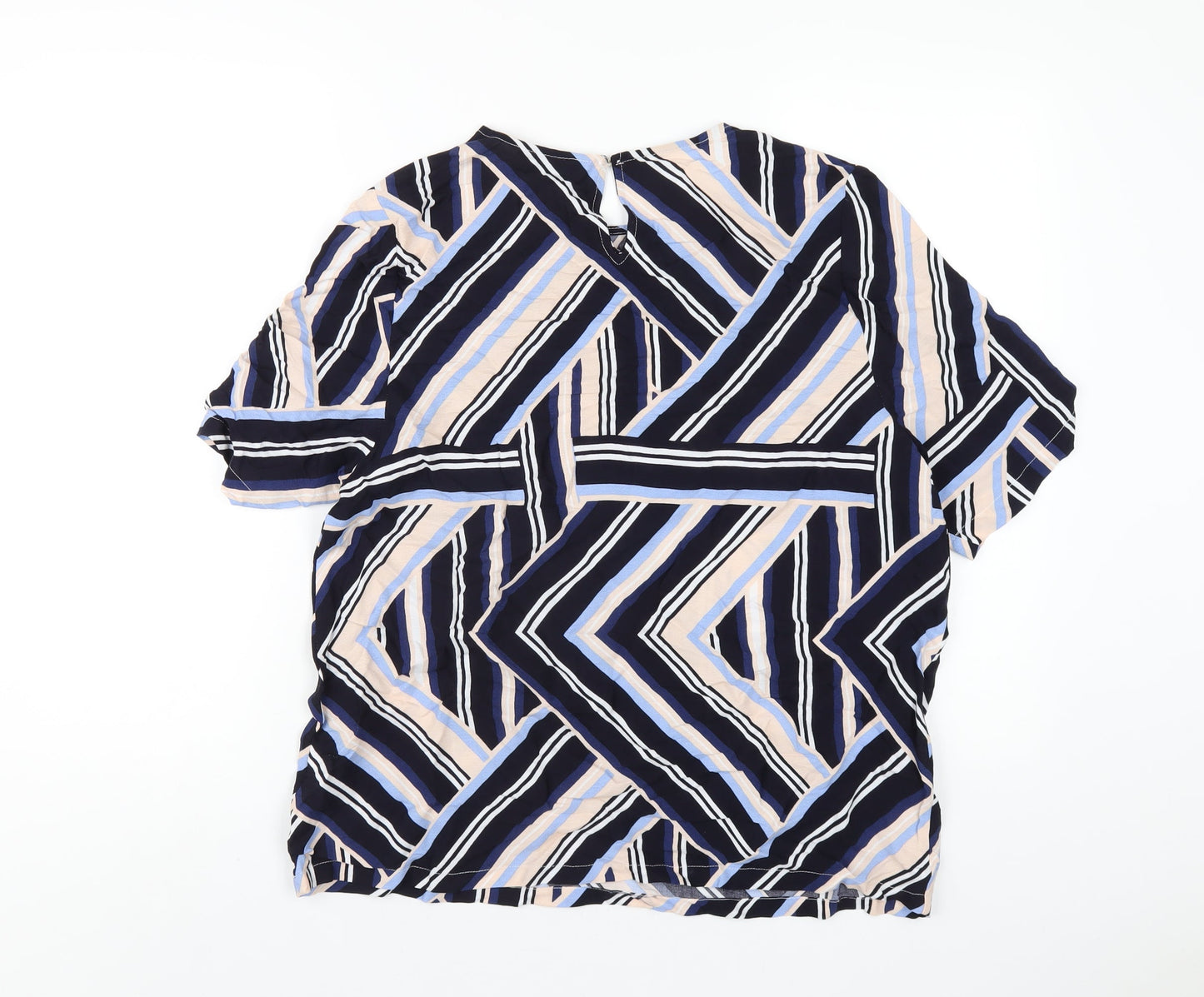 New Look Womens Multicoloured Geometric Polyester Basic T-Shirt Size 14 Round Neck