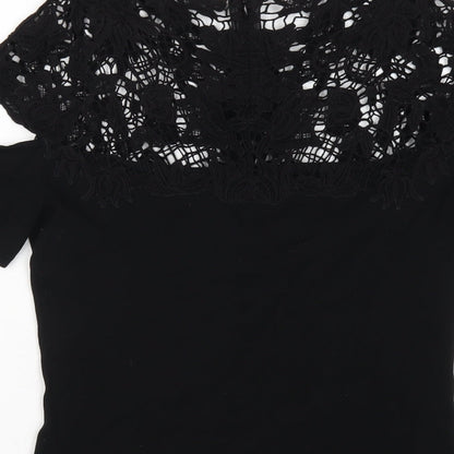 Marciano Womens Black Viscose Basic T-Shirt Size S Round Neck