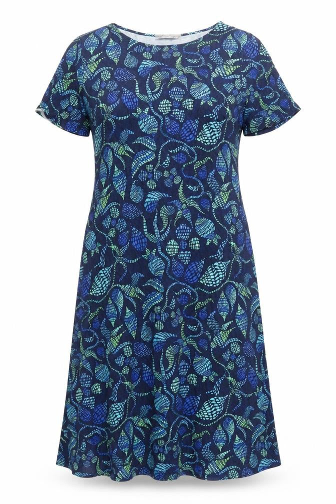 David Nieper Womens Blue Geometric Viscose A-Line Size 12 Round Neck Pullover