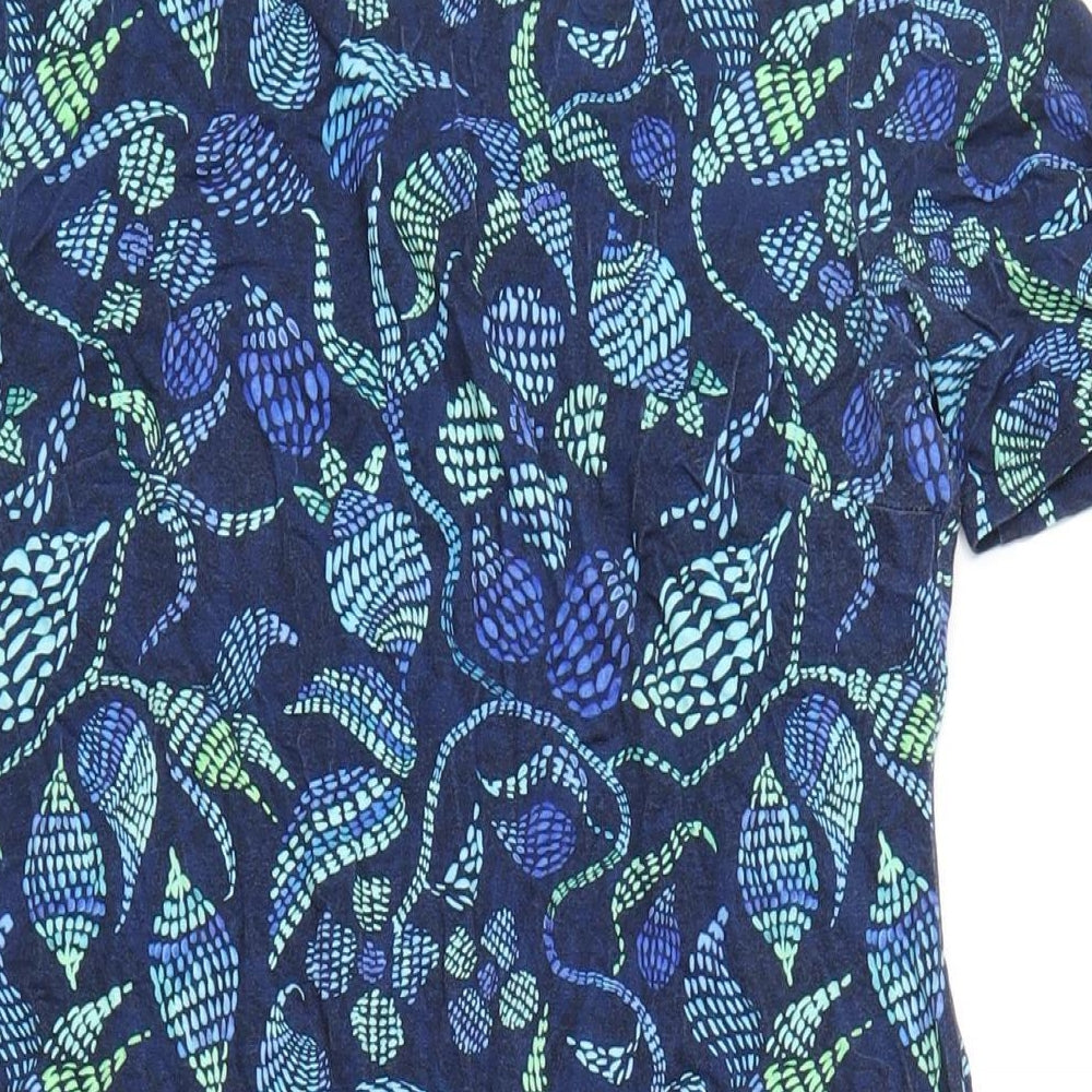 David Nieper Womens Blue Geometric Viscose A-Line Size 12 Round Neck Pullover