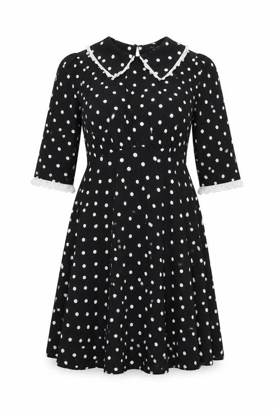 New Look Womens Black Polka Dot Polyester A-Line Size 12 Collared Zip
