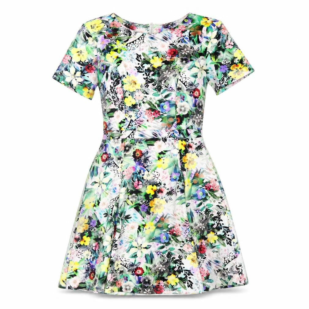 Warehouse Womens Multicoloured Floral Polyester A-Line Size 8 Round Neck Zip