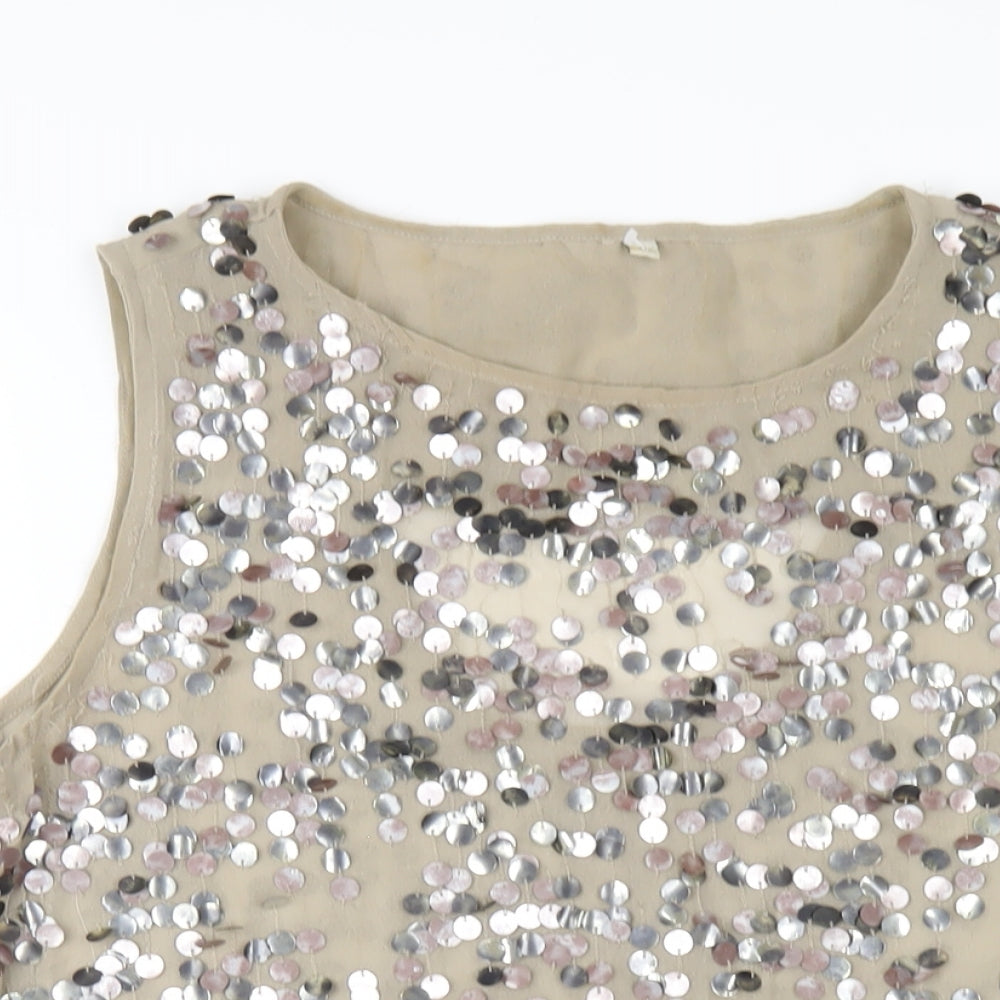 River Island Womens Beige Polyester Basic Tank Size 12 Round Neck