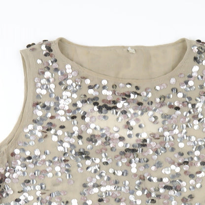 River Island Womens Beige Polyester Basic Tank Size 12 Round Neck