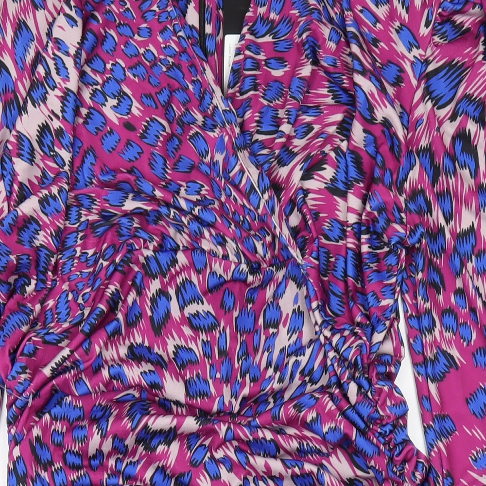 Jenerique Womens Multicoloured Geometric Polyester Bodycon Size 14 V-Neck Zip
