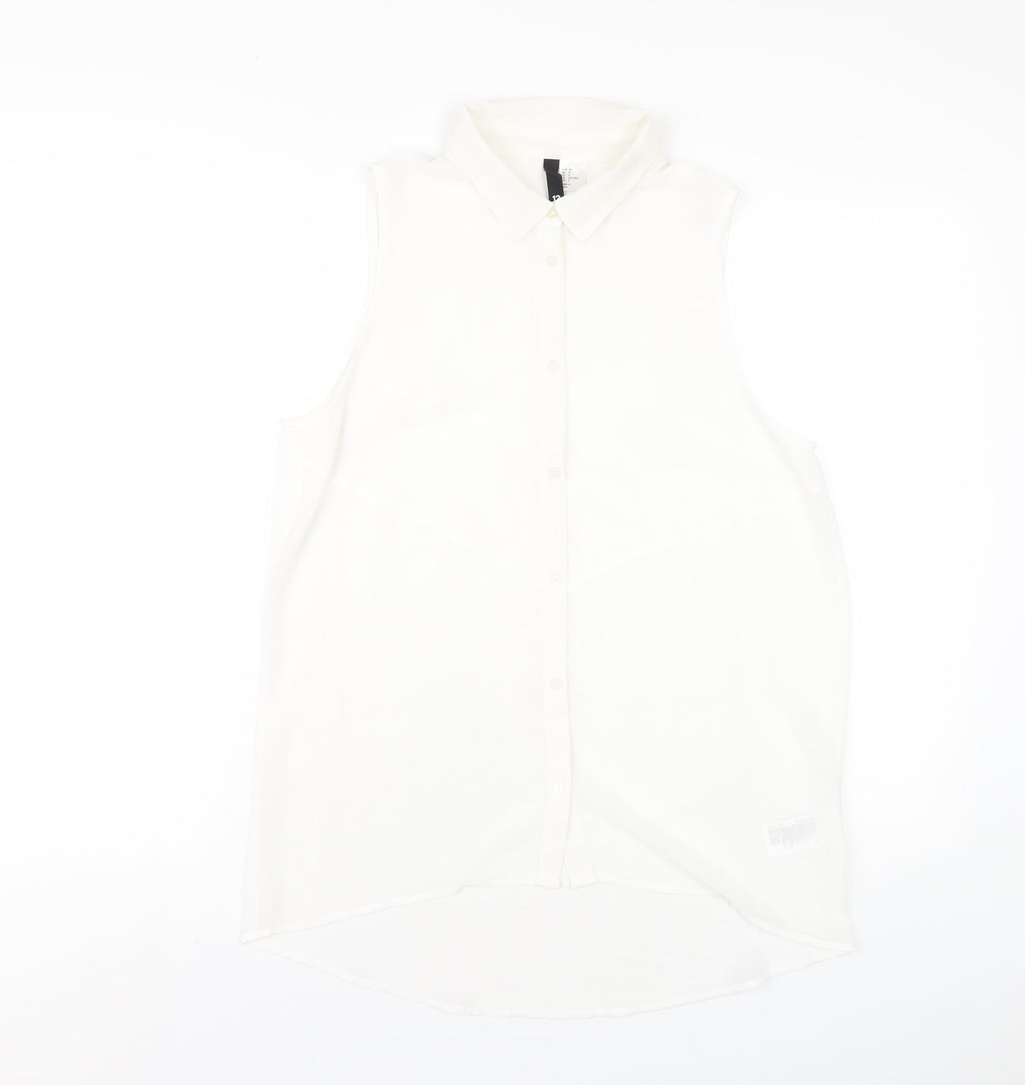 H&M Womens White Polyester Basic Button-Up Size 12 Collared