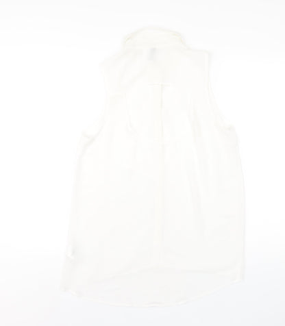 H&M Womens White Polyester Basic Button-Up Size 12 Collared