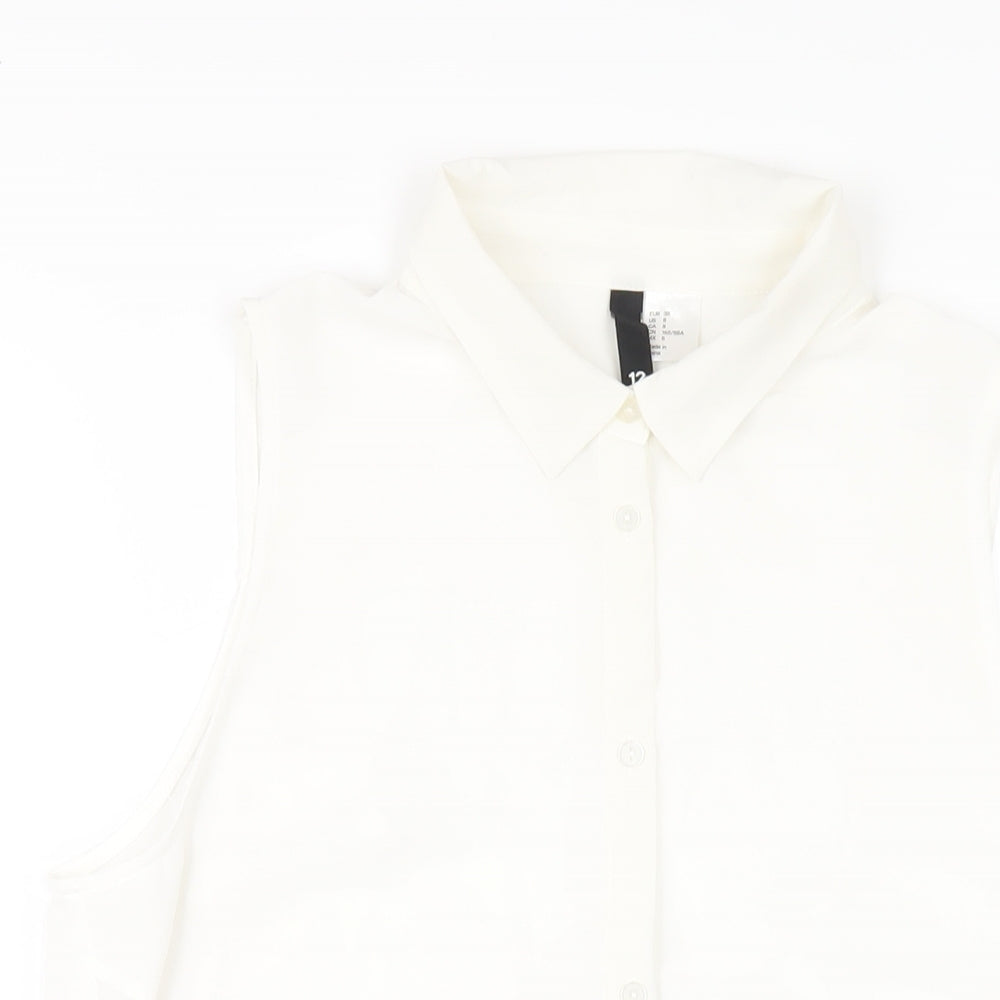 H&M Womens White Polyester Basic Button-Up Size 12 Collared