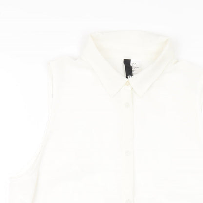 H&M Womens White Polyester Basic Button-Up Size 12 Collared