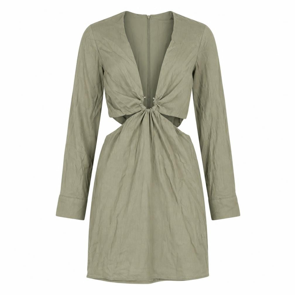 Zara Womens Green Polyester A-Line Size M V-Neck Zip