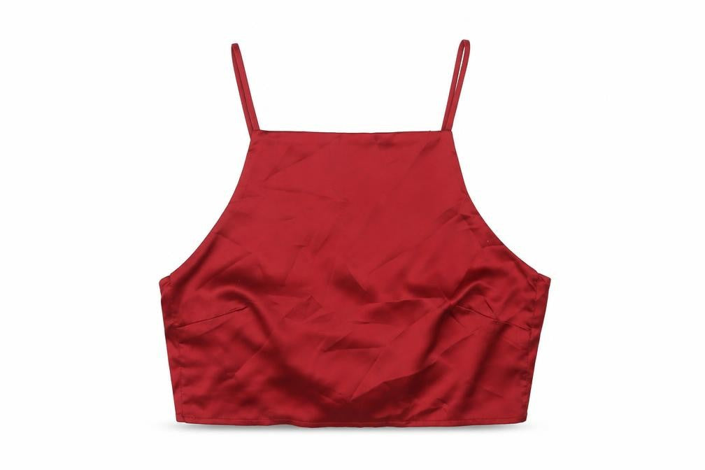 Glamorous Womens Red Polyester Cropped T-Shirt Size 8 Square Neck