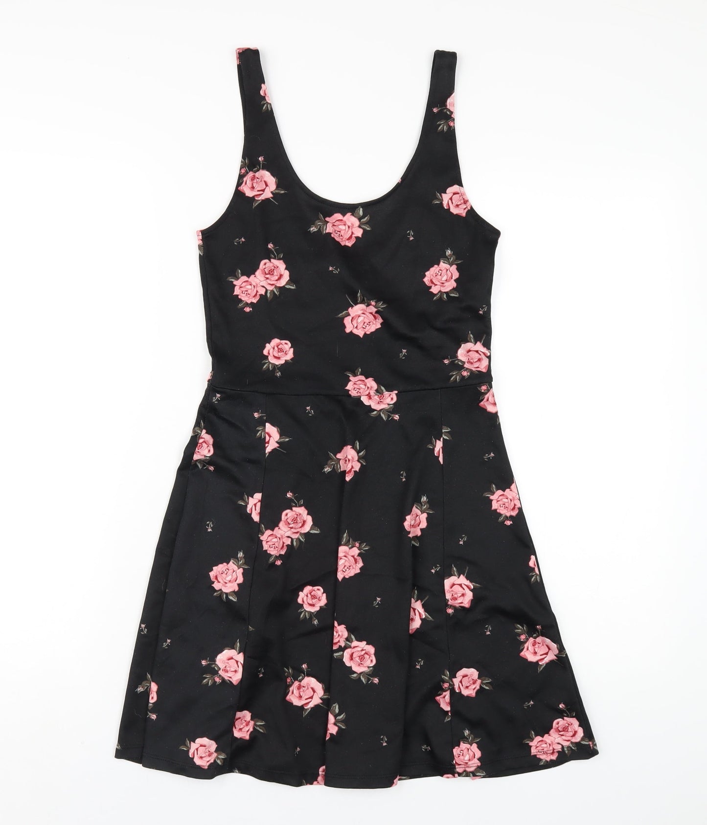 H&M Womens Black Floral Polyester A-Line Size 8 Scoop Neck Pullover