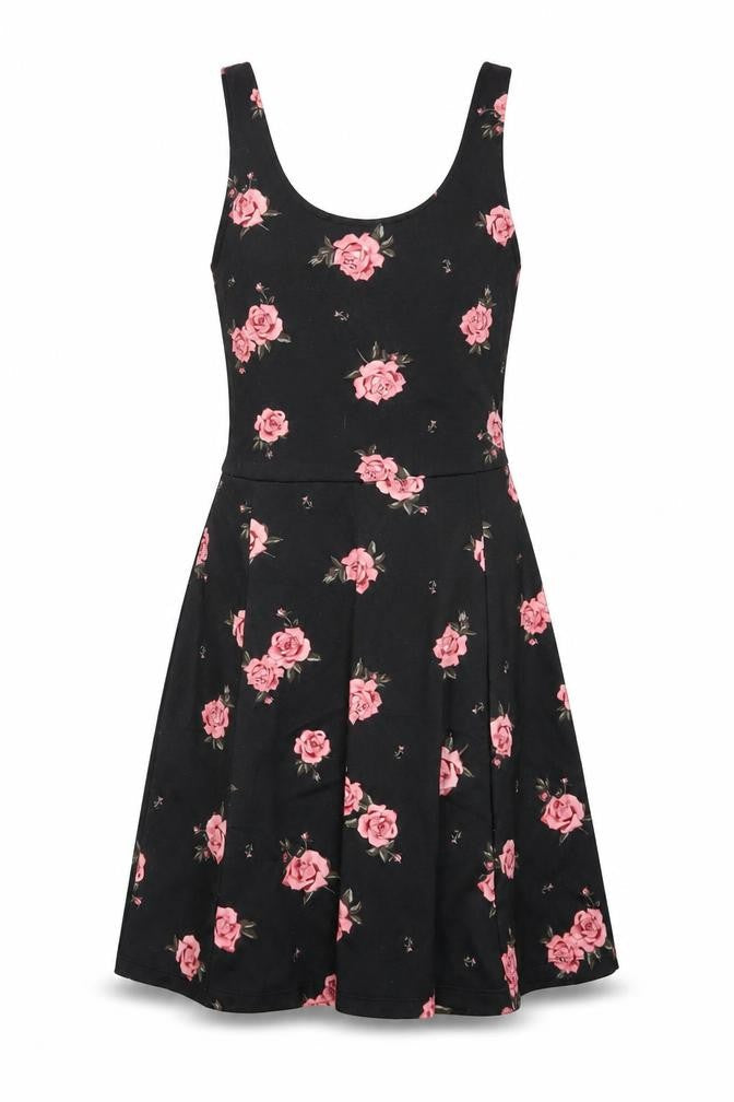 H&M Womens Black Floral Polyester A-Line Size 8 Scoop Neck Pullover