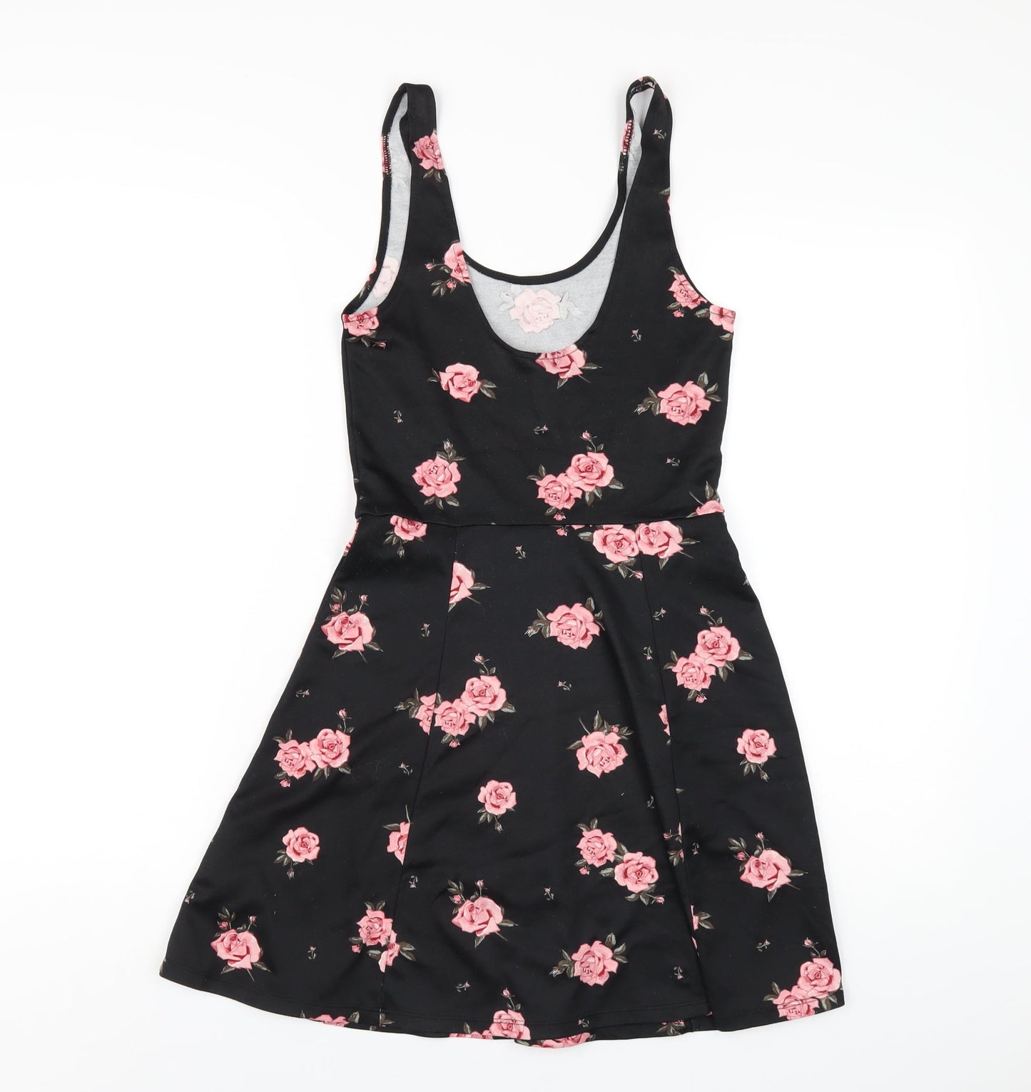H&M Womens Black Floral Polyester A-Line Size 8 Scoop Neck Pullover