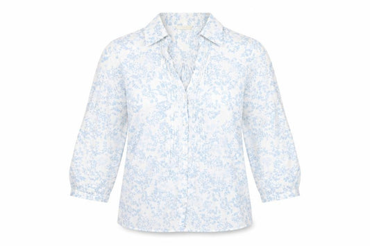 Marks and Spencer Womens Blue Geometric Cotton Basic Button-Up Size 10 Collared