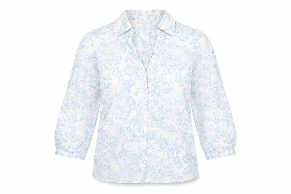 Marks & Spencer Womens Blue Geometric Cotton Basic Button-Up Size 10 Collared