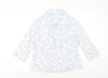 Marks & Spencer Womens Blue Geometric Cotton Basic Button-Up Size 10 Collared