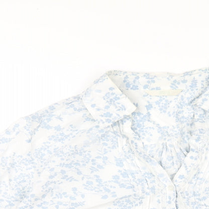 Marks & Spencer Womens Blue Geometric Cotton Basic Button-Up Size 10 Collared