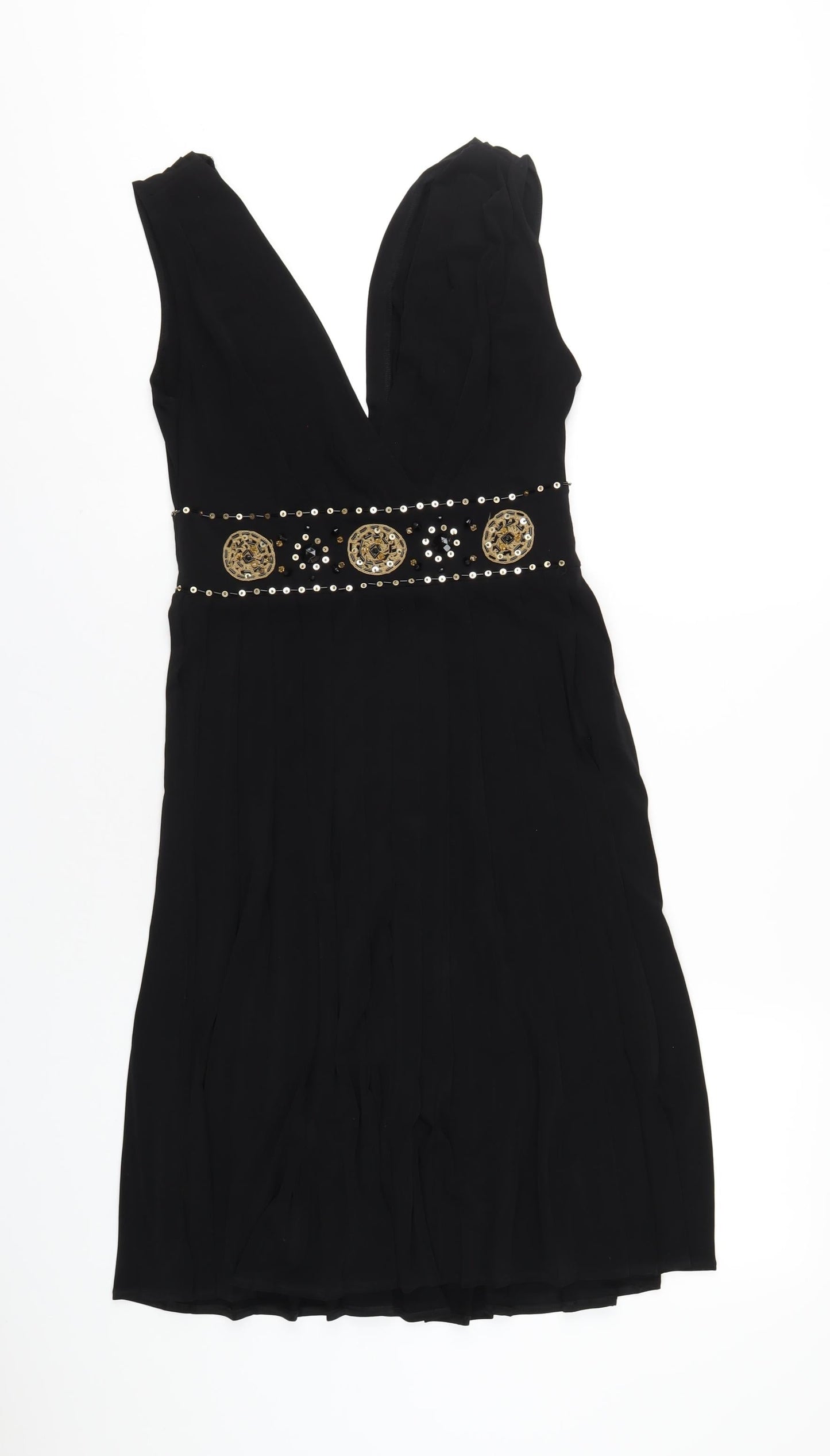 Muse Womens Black Polyester A-Line Size 6 V-Neck Zip