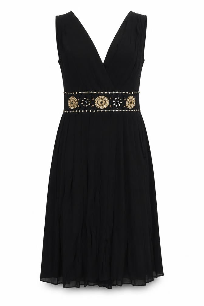 Muse Womens Black Polyester A-Line Size 6 V-Neck Zip