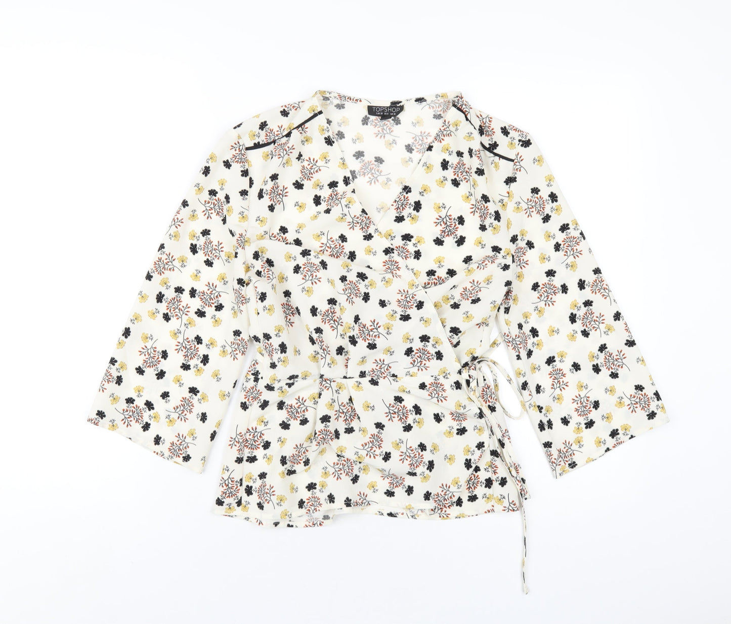 Topshop Womens Ivory Floral Polyester Wrap Blouse Size 10 V-Neck