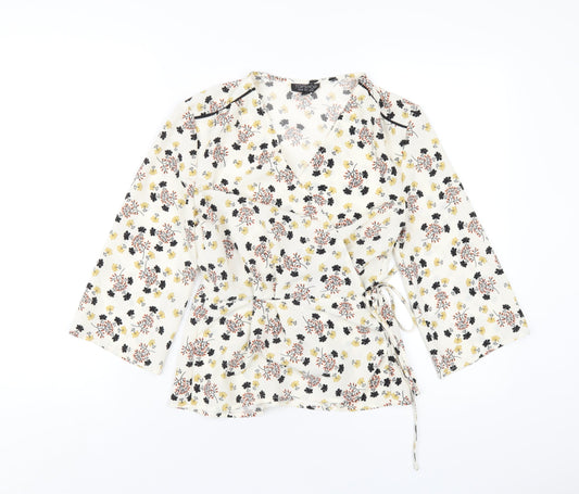 Topshop Womens Ivory Floral Polyester Wrap Blouse Size 10 V-Neck