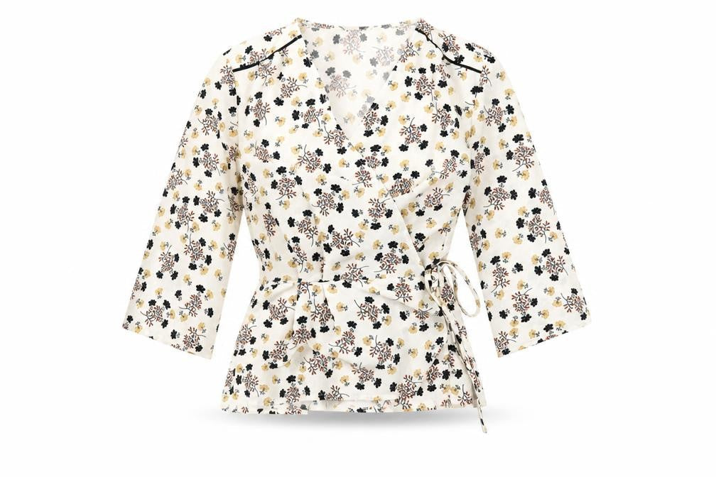 Topshop Womens Ivory Floral Polyester Wrap Blouse Size 10 V-Neck