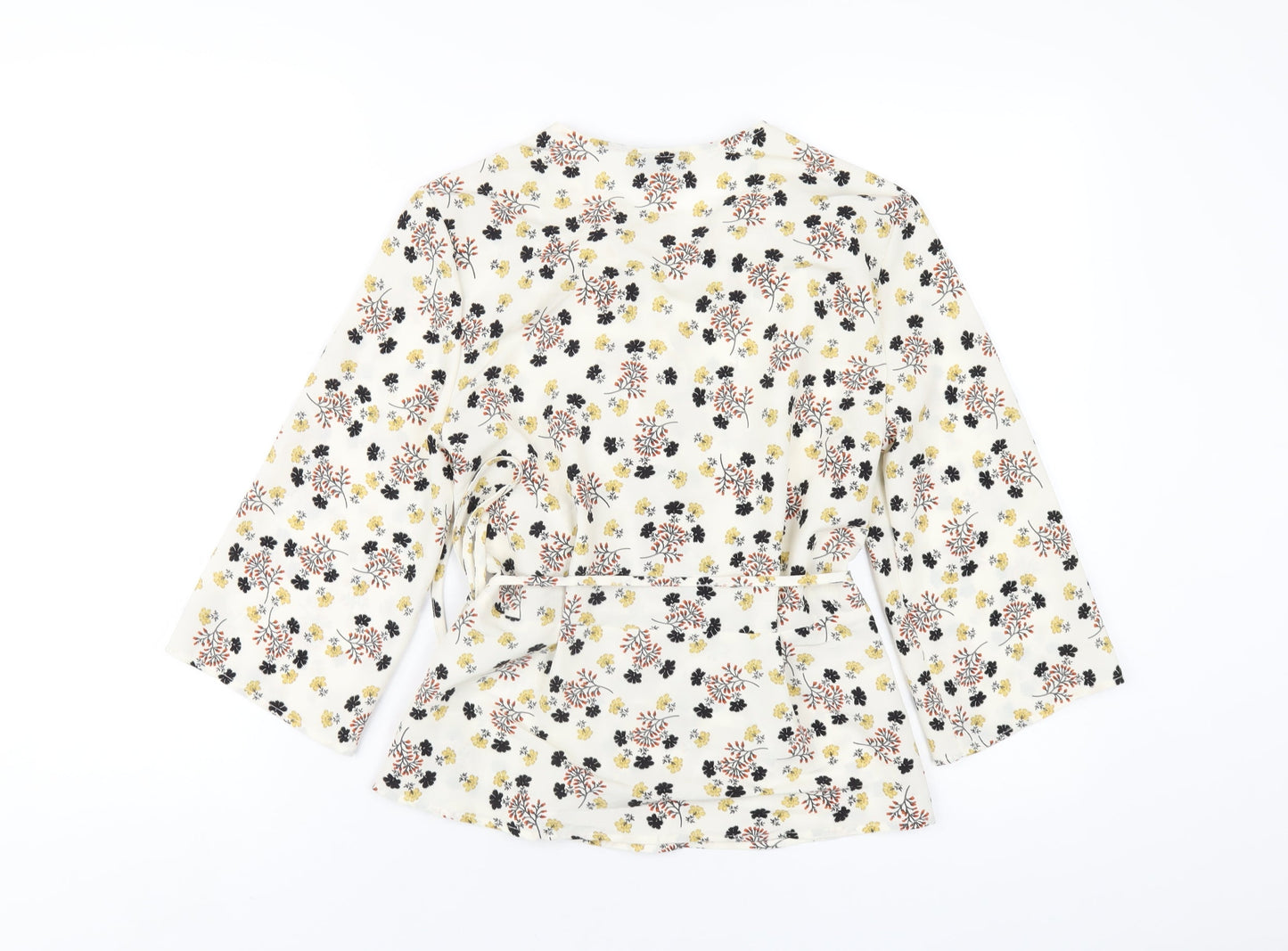 Topshop Womens Ivory Floral Polyester Wrap Blouse Size 10 V-Neck