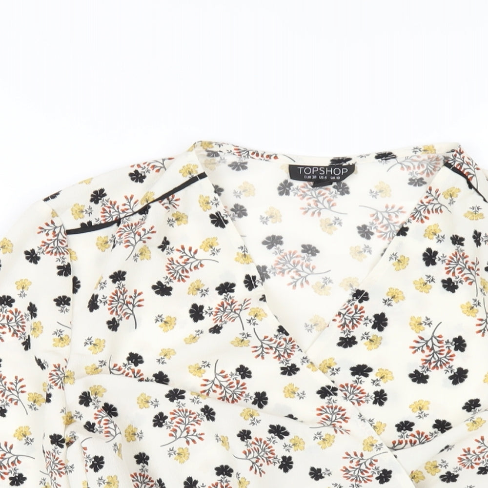 Topshop Womens Ivory Floral Polyester Wrap Blouse Size 10 V-Neck
