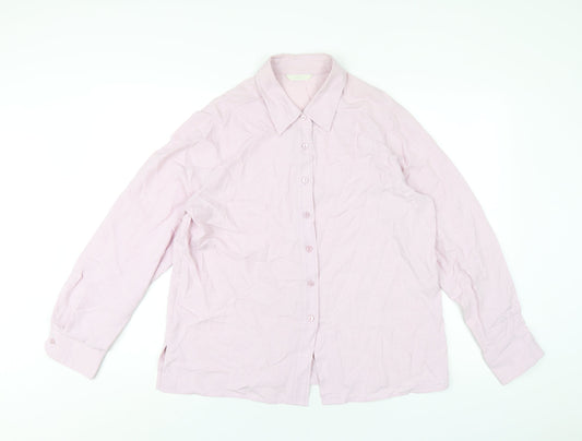 Marks and Spencer Womens Pink Viscose Basic Button-Up Size 16 Collared