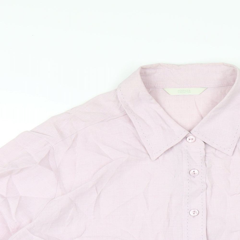 Marks and Spencer Womens Pink Viscose Basic Button-Up Size 16 Collared