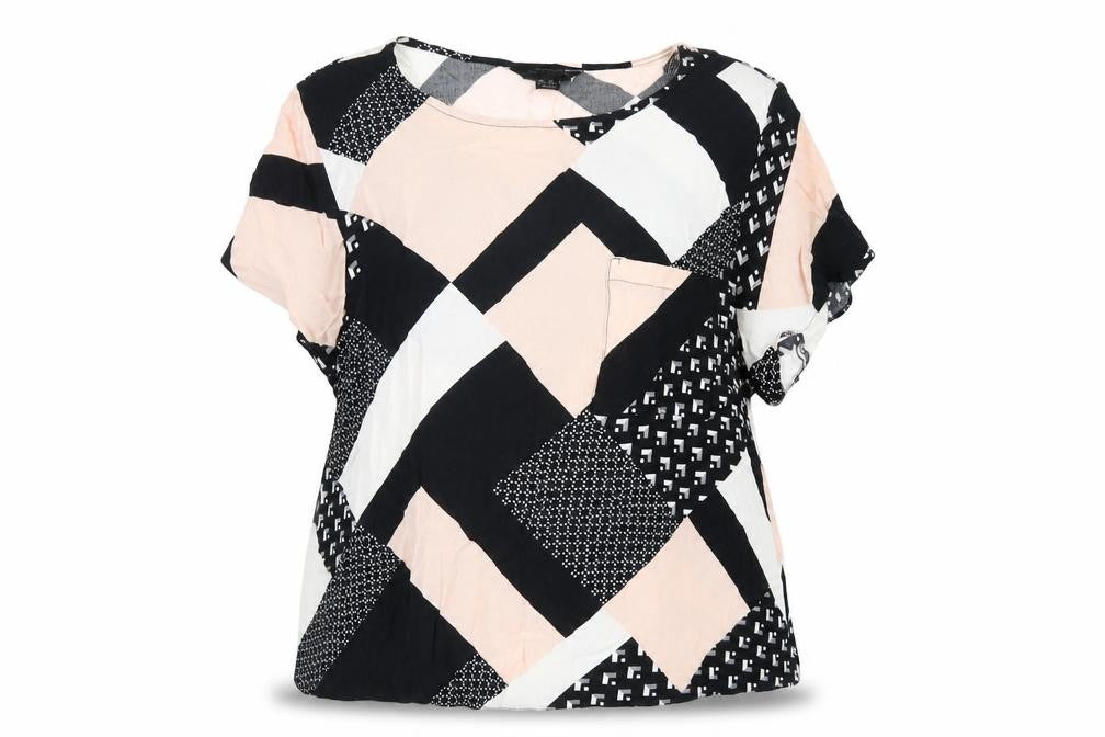 New Look Womens Multicoloured Geometric Viscose Basic T-Shirt Size 16 Round Neck