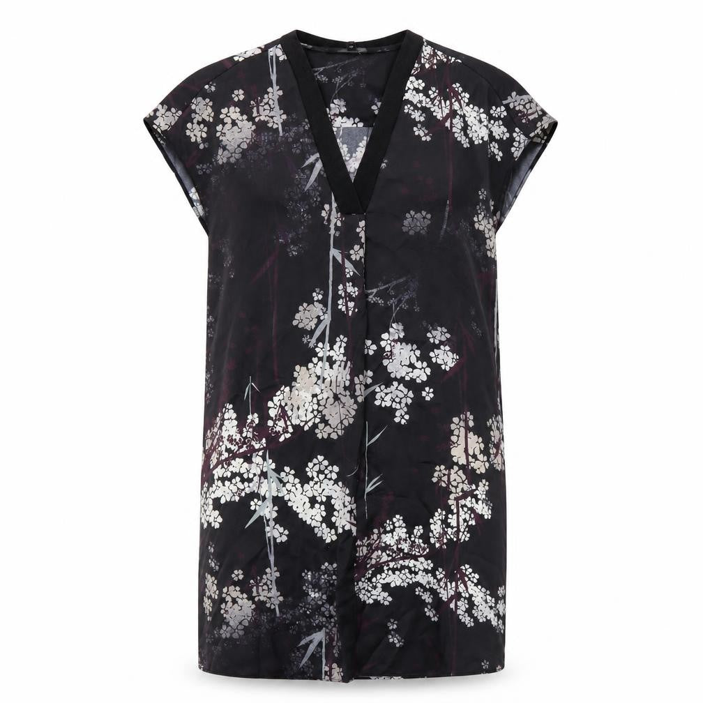 NEXT Womens Black Floral Polyester A-Line Size 8 V-Neck Pullover