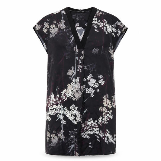 Next Womens Black Floral Polyester A-Line Size 8 V-Neck Pullover